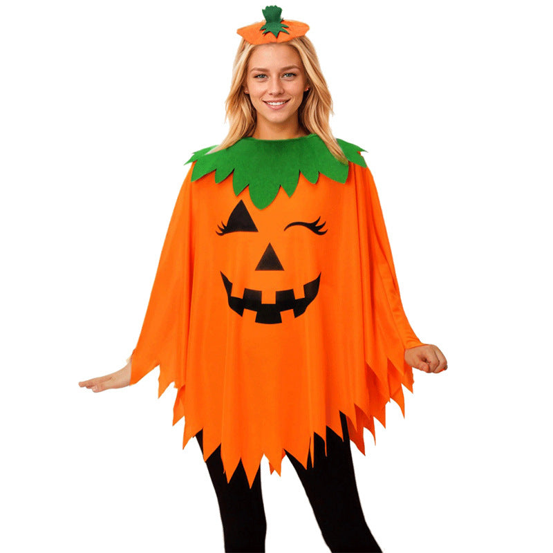 Glow-in-the-Dark Pumpkin Cape & Hat Set Halloween Costume for Adults & Kids