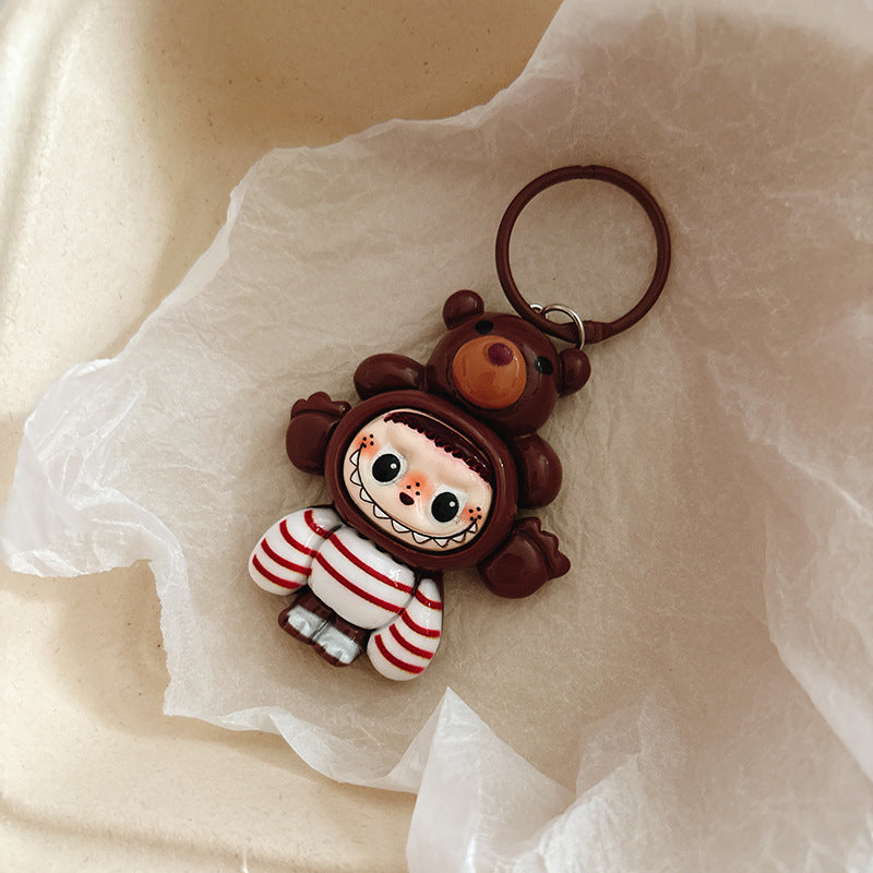 Labubu Silicone Keychain Backpack Charm Cartoon Character Keyring Accessory Gift