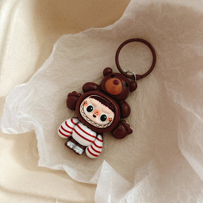Labubu Silicone Keychain Backpack Charm Cartoon Character Keyring Accessory Gift