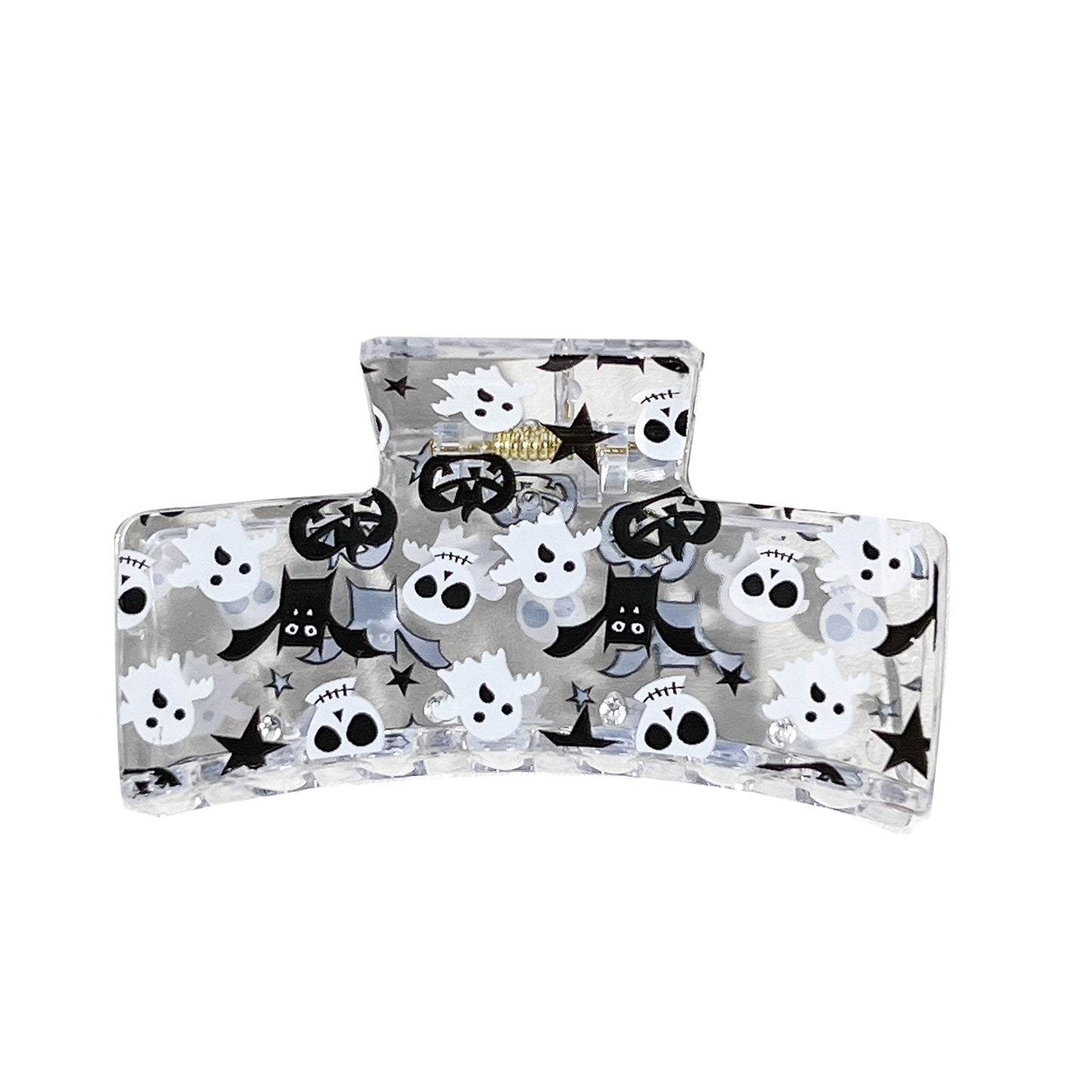 Halloween Pumpkin Bat Print Hair Claw Clip Square Shark Jaw Clip for Bun & Updo Hairstyles