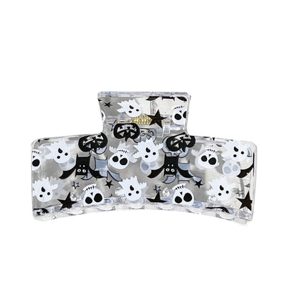 Halloween Pumpkin Bat Print Hair Claw Clip Square Shark Jaw Clip for Bun & Updo Hairstyles