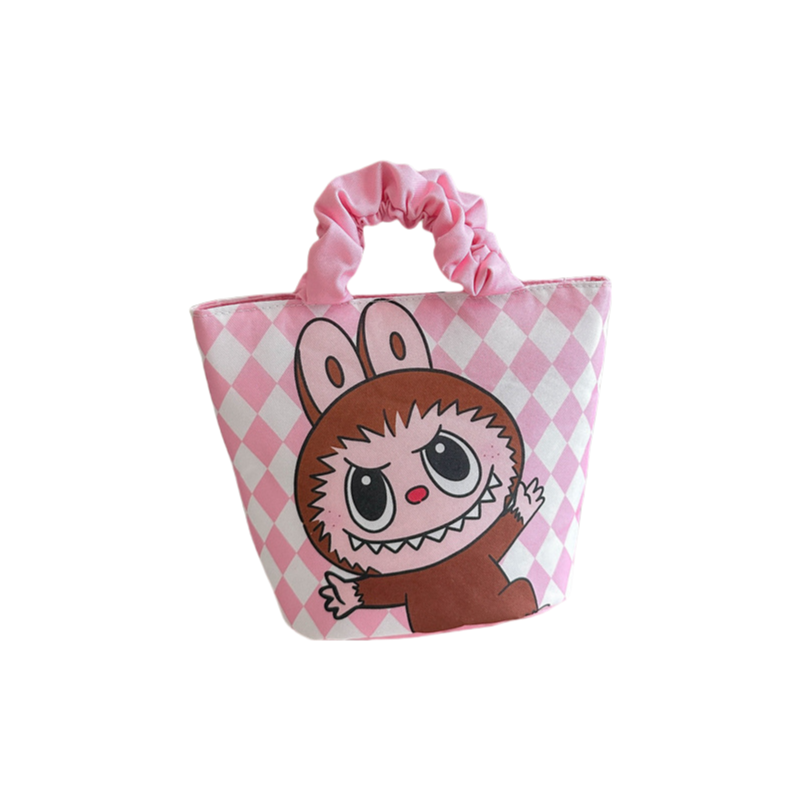 Labubu Cartoon Canvas Tote Bag Handheld Purse with Magnetic Closure