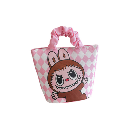 Labubu Cartoon Canvas Tote Bag Handheld Purse with Magnetic Closure