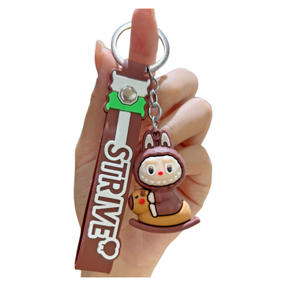 Labubu Guitar Rocking Horse Keychain Cute Silicone Cartoon Bag Charm Pendant