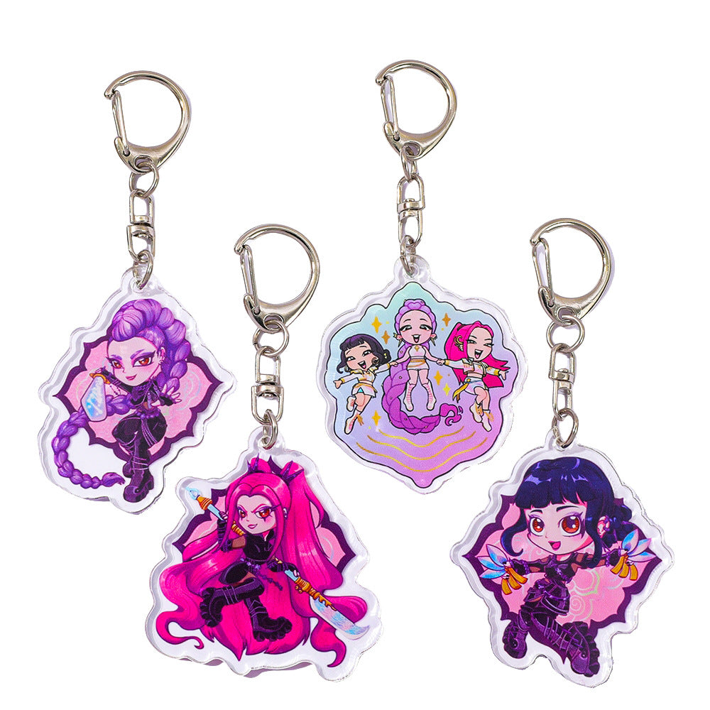 Kpop Demon Hunters Anime Keychain Set 2PCS Acrylic Girl Group Pendants for Bags & Backpacks