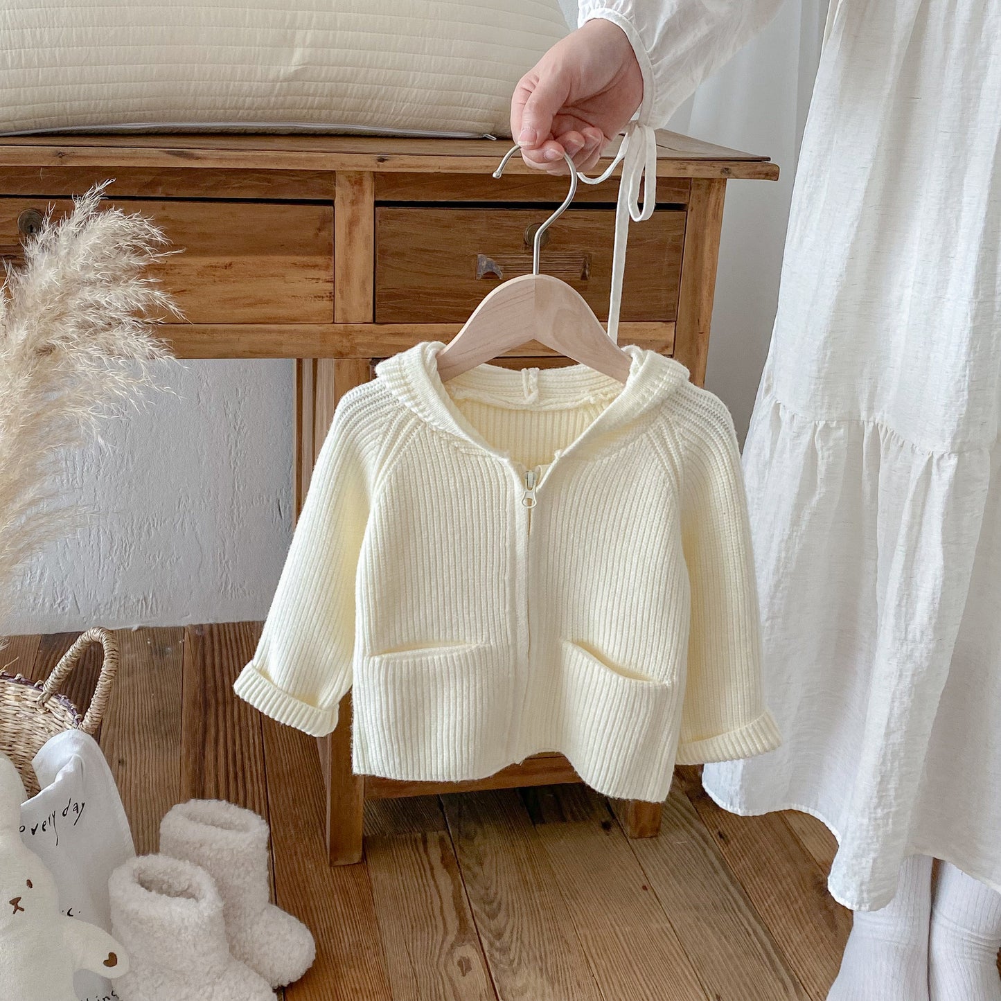 Girls’ Solid Color Hooded Knit Zip-Up Cardigan Fall Winter Warm Raglan Sweater Toddlers & Kids