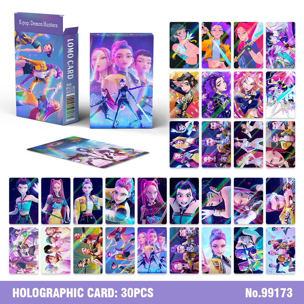Kpop Demon Hunters Holographic Photocard Set Double-Sided LOMO Cards Mini Stickers & Collectible Flash Cards