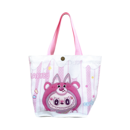 Labubu Cartoon Canvas Tote Bag Shoulder Handbag Portable