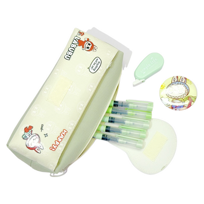 Labubu Pencil Case Multi-Layer Large Capacity Stationery Box with Flip Cover Velcro Closure