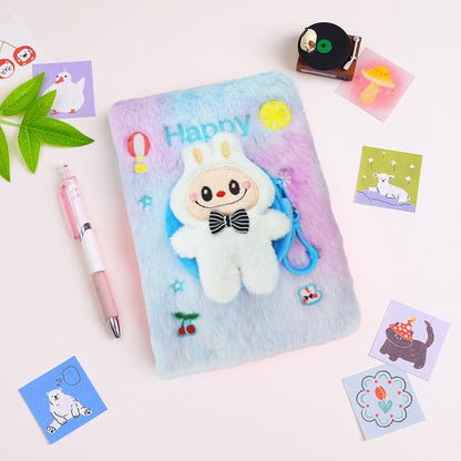 Labubu Teddy Plush Notebook & Coin Pouch Set, Cute DIY Journal Office Supplies for Students
