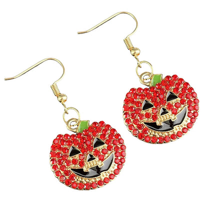 Halloween Pumpkin Ghost Rhinestone Drop Earrings – Sparkling Multicolor Crystal Metal Dangles