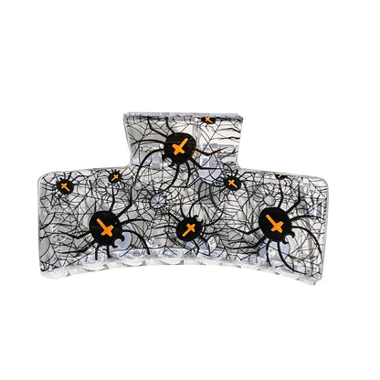 Halloween Pumpkin Bat Print Hair Claw Clip Square Shark Jaw Clip for Bun & Updo Hairstyles