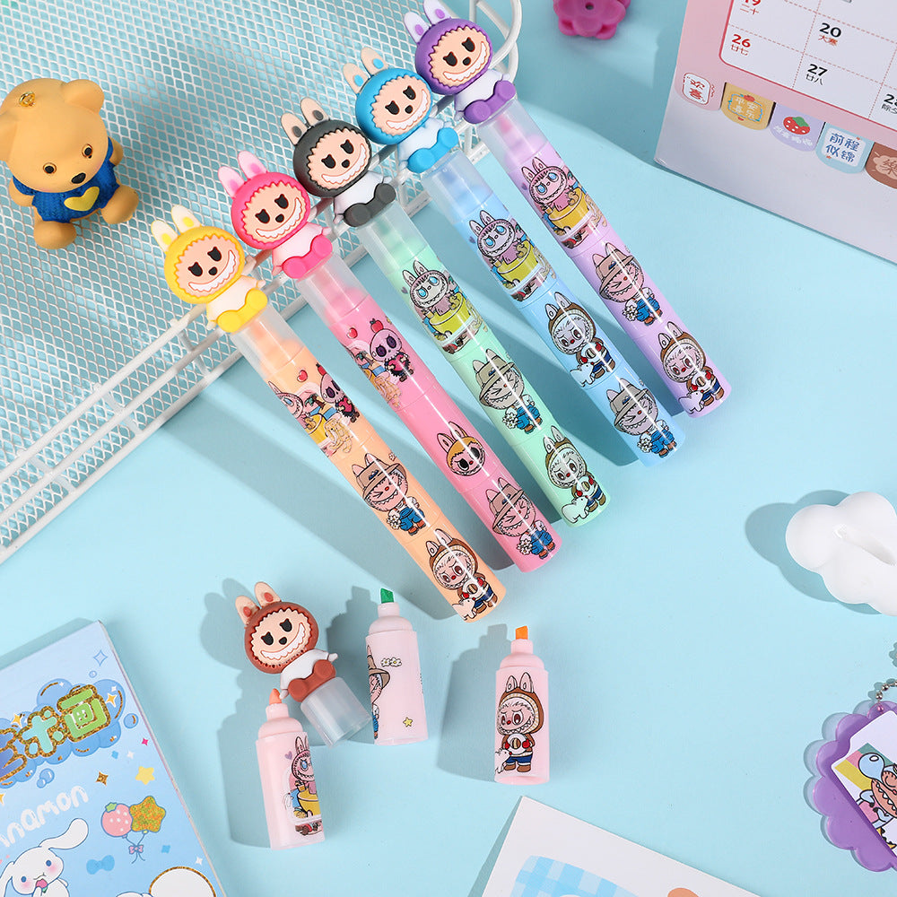 Labubu Cartoon Fluorescent Pen Mini Highlighters Student Drawing & Highlight Marker Set