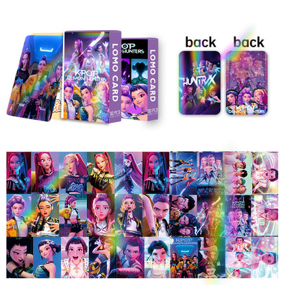 Kpop Demon Hunters Holographic Photocard Set Double-Sided LOMO Cards Mini Stickers & Collectible Flash Cards
