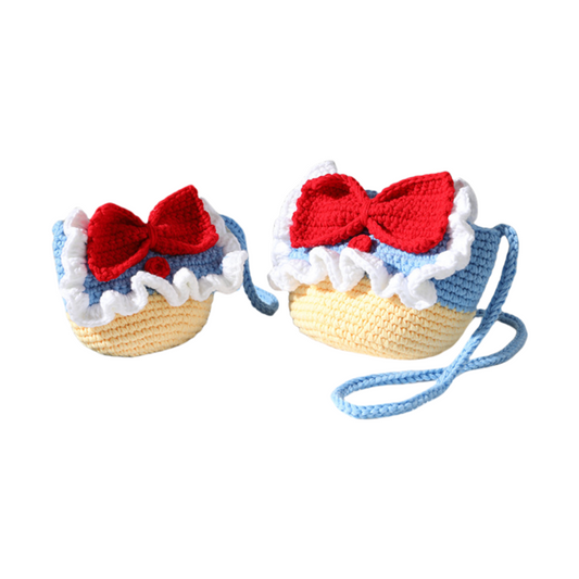 Mommy & Me Crochet Shoulder Bag Princess Style Knit Purse for Women & Kids