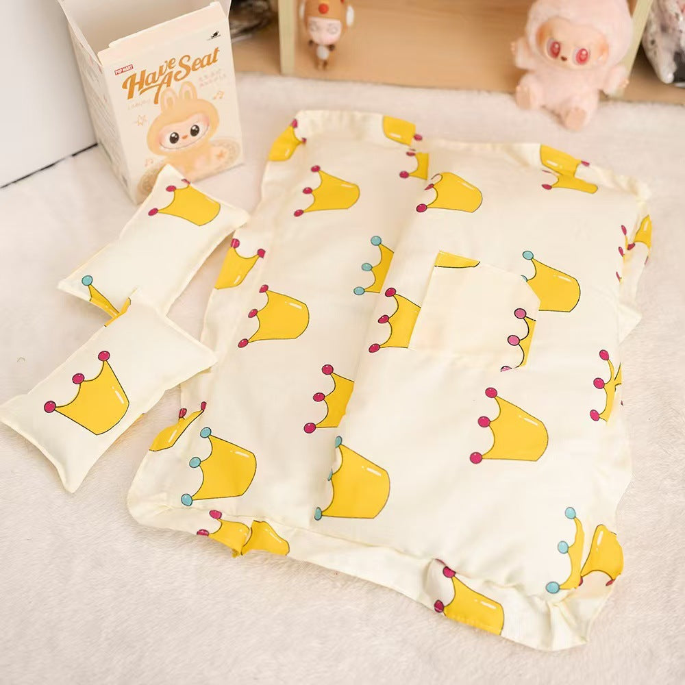 17cm Labubu Doll Double Sleeping Bag Set Mini Quilt & Pillow