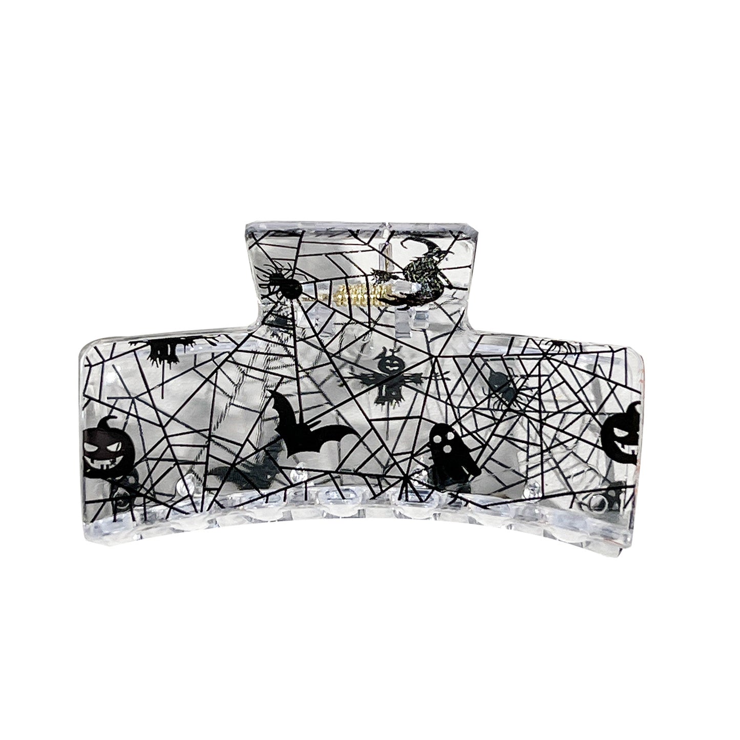 Halloween Pumpkin Bat Print Hair Claw Clip Square Shark Jaw Clip for Bun & Updo Hairstyles