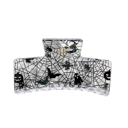 Halloween Pumpkin Bat Print Hair Claw Clip Square Shark Jaw Clip for Bun & Updo Hairstyles