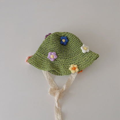 Floral Kids Lace Tie Sun Hat Summer Beach Fisherman Cap