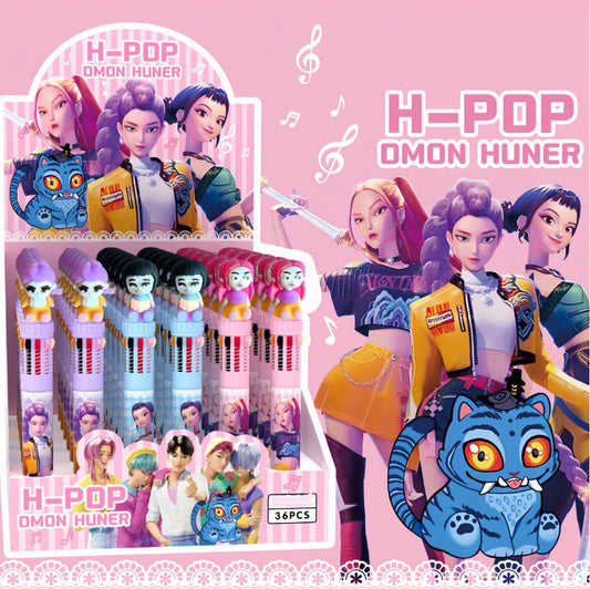 K-pop Demon Hunters 10-Color Ballpoint Pen 3D Soft Rubber Design Press Gel Ink Pen for Journaling and Stationery Lovers