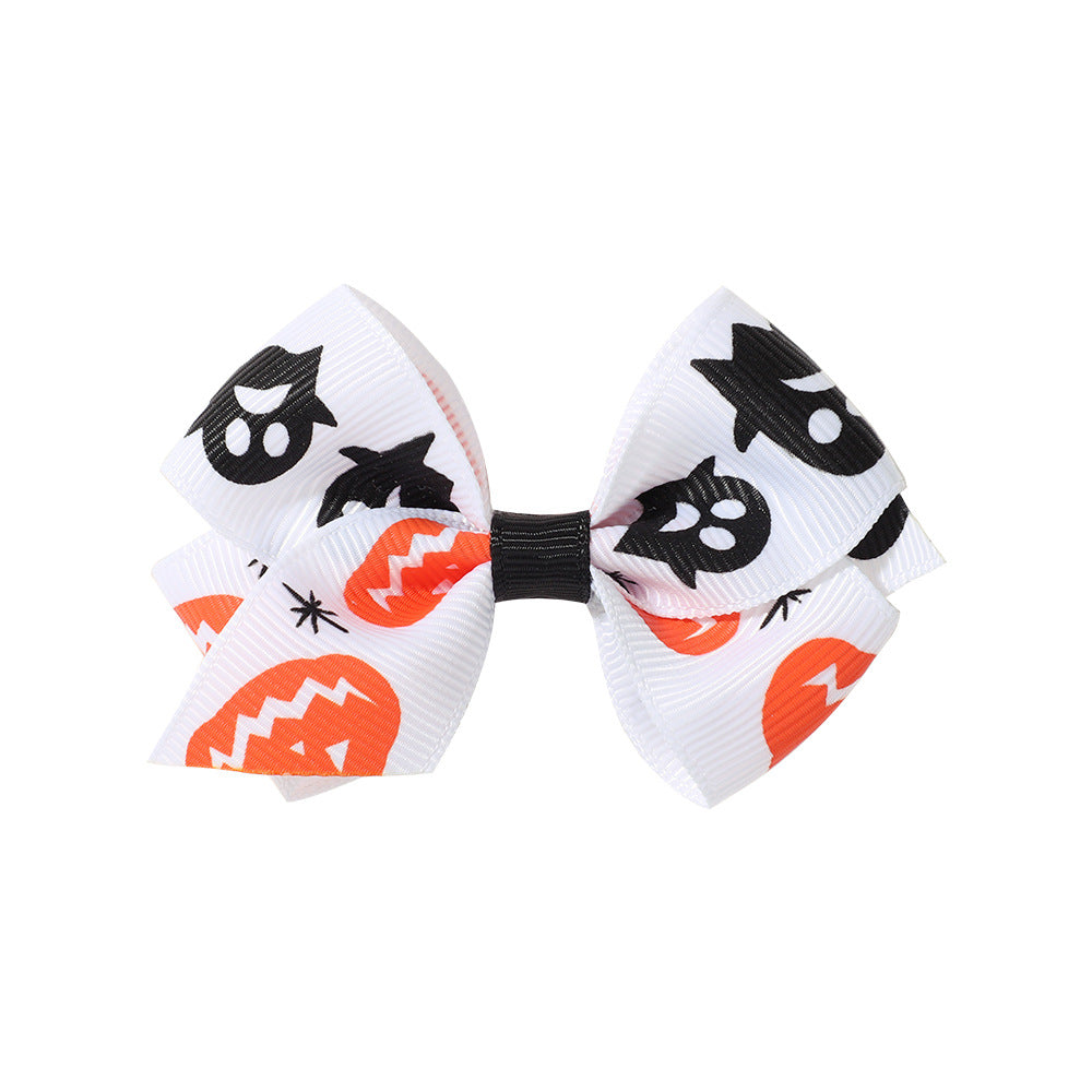 Halloween Fall Pumpkin Face Ghost Corn Spider Hair Clips Bow Hairpins Girls