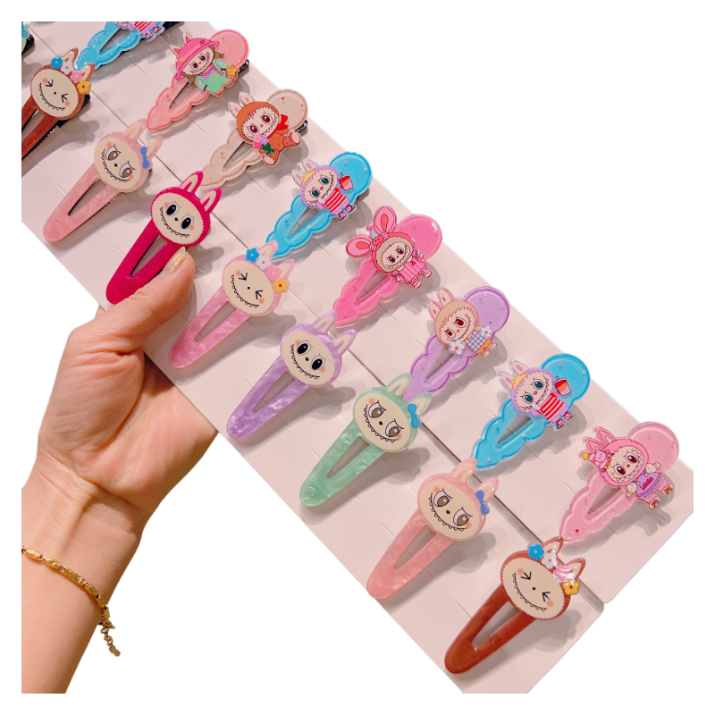 Wholesale Labubu Hair Clips Cute Cartoon Acrylic Hollow Snap Clips for Girls 10-Pack