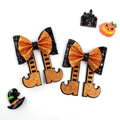 Halloween Glitter Shiny Boot-Shaped Hair Clip Sparkly Bow Hairpin for Kids