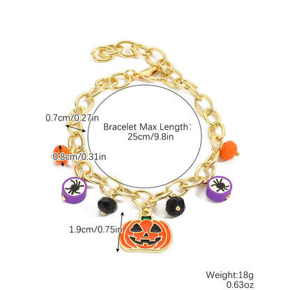 Pumpkin Skull Halloween Bracelets Stretchy Beaded Orange & Black Clay Charm Set