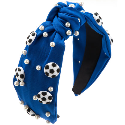 Sporty Knot Headband with Football Pearl & Wide Band Design