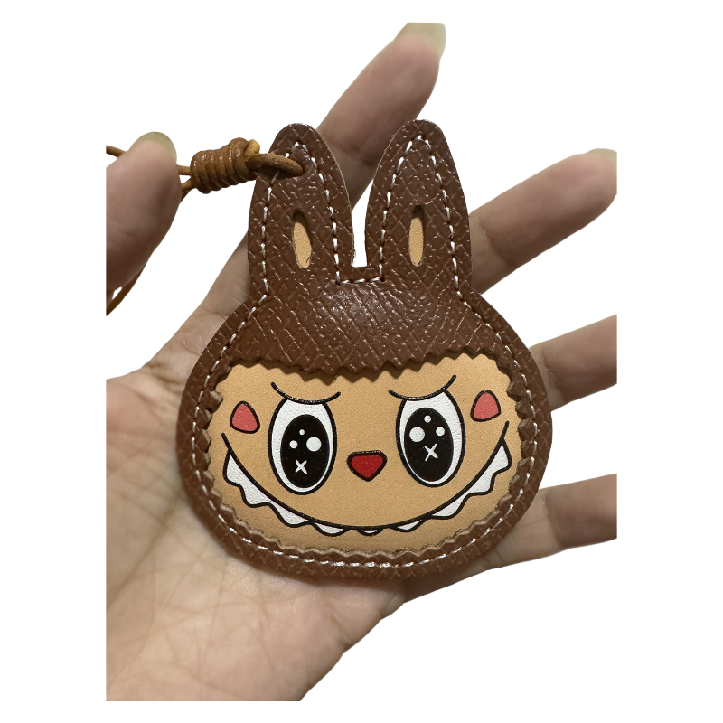 Handmade Leather Cartoon Bag Charm Cute Labubu Keychain Pendant