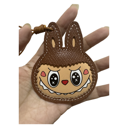 Handmade Leather Cartoon Bag Charm Cute Labubu Keychain Pendant