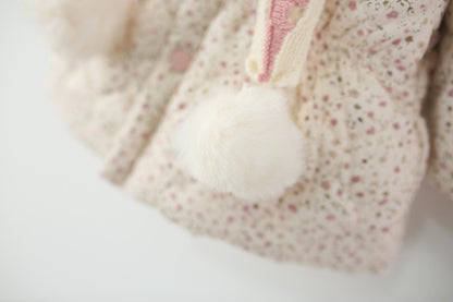 Baby Girls Winter Padded Coat Hooded Floral Jacket with Scarf Thick Warm Cotton Jacket
