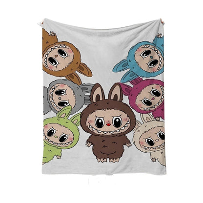 Labubu Cartoon Flannel Throw Blanket Soft Lightweight Blanket for Summer Naps & Air-Conditioned Rooms