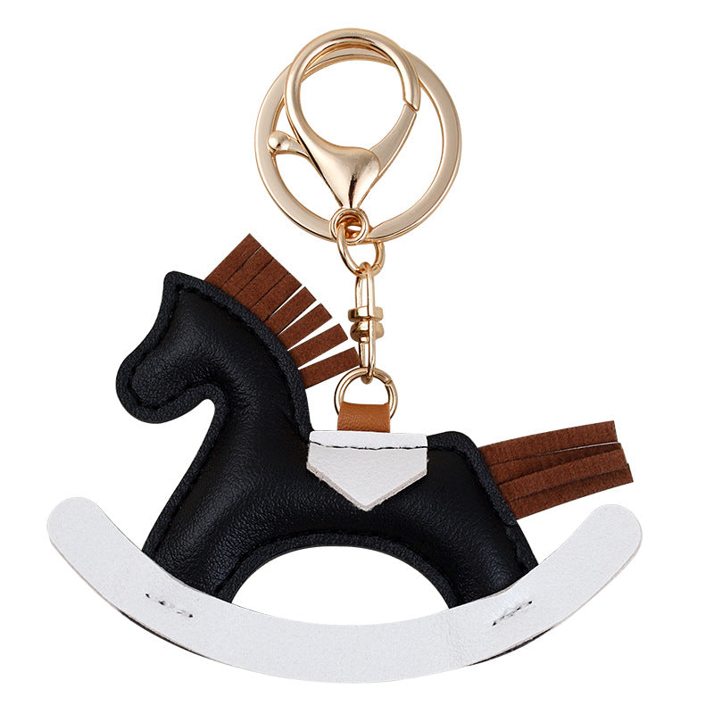 Leather Rocking Horse Wrist Strap Keychain Animal Shaped Bag Charm Car Key Pendant