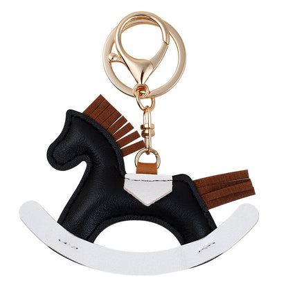 Leather Rocking Horse Wrist Strap Keychain Animal Shaped Bag Charm Car Key Pendant
