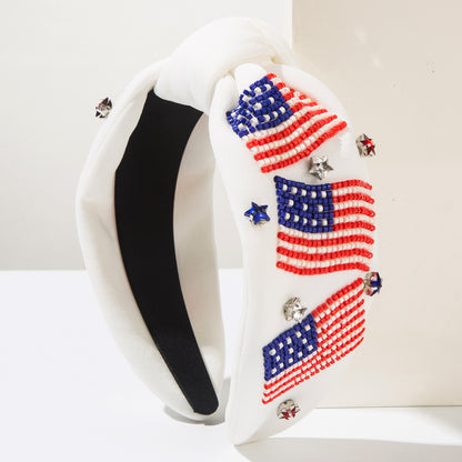 USA Flag Headband Seed Beads Rhinestones Pearl Patriotic Day