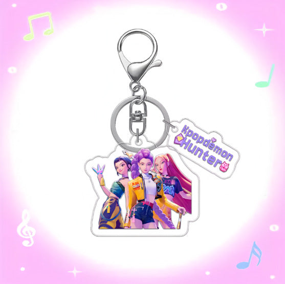 Kpop Demon Hunters Anime Keychain Set 2PCS Acrylic Girl Group Pendants for Bags & Backpacks