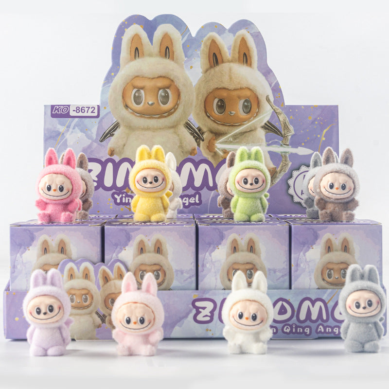 Labubu Flocked Vinyl Figure Collectible Toy Blind Box Surprise Trendy Desk Decor 12Pcs
