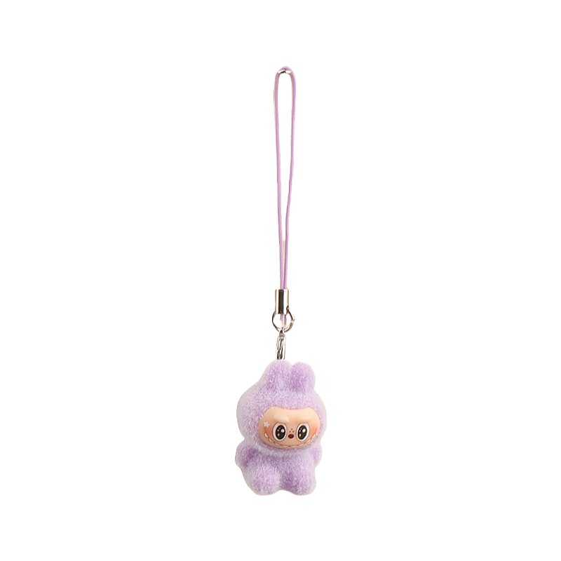 Flocked Labubu Keychain Plushie Bag Charm Gift Keyring for Purse & Backpack