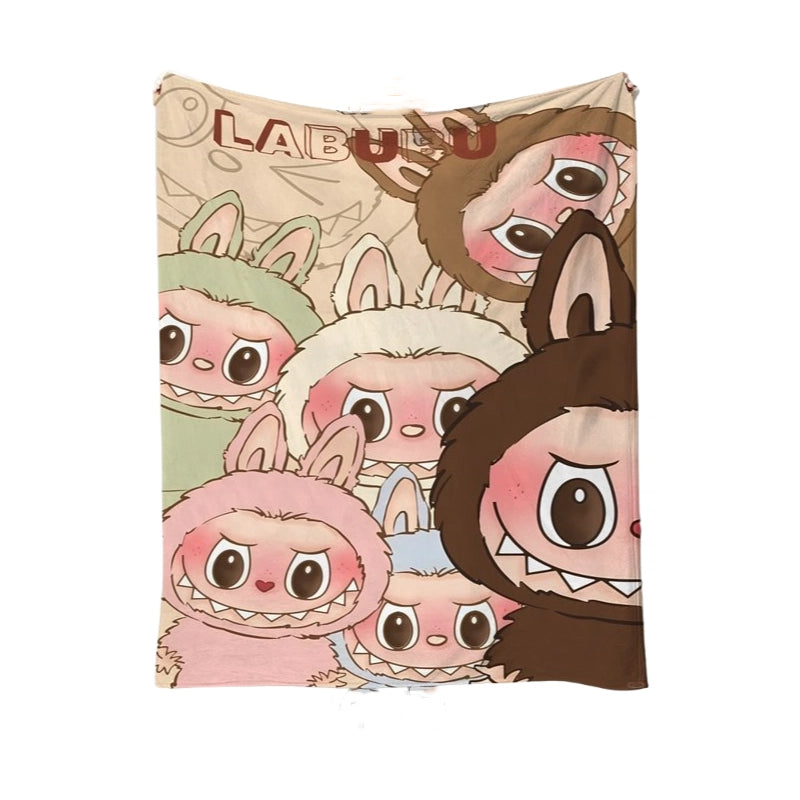 Labubu Cartoon Flannel Throw Blanket Soft Lightweight Blanket for Summer Naps & Air-Conditioned Rooms