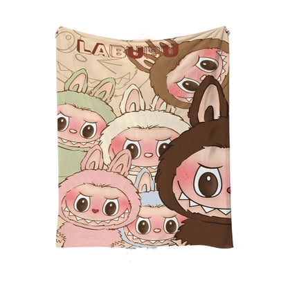 Labubu Cartoon Flannel Throw Blanket Soft Lightweight Blanket for Summer Naps & Air-Conditioned Rooms
