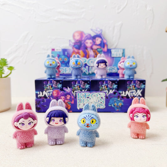 KPOP Demon Hunter Resin Flocked Figurine Cute Collectible Figure 12pcs Blind Box Set