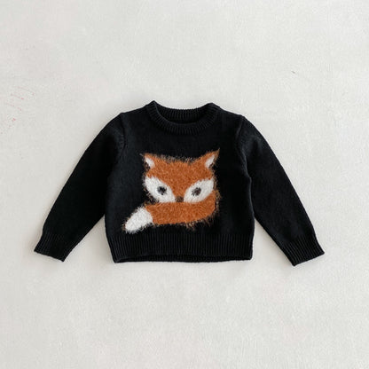 Fall Winter Kids Sweater – Cute Fox Cartoon Knit Pullover Warm Tops for Boys and Girls