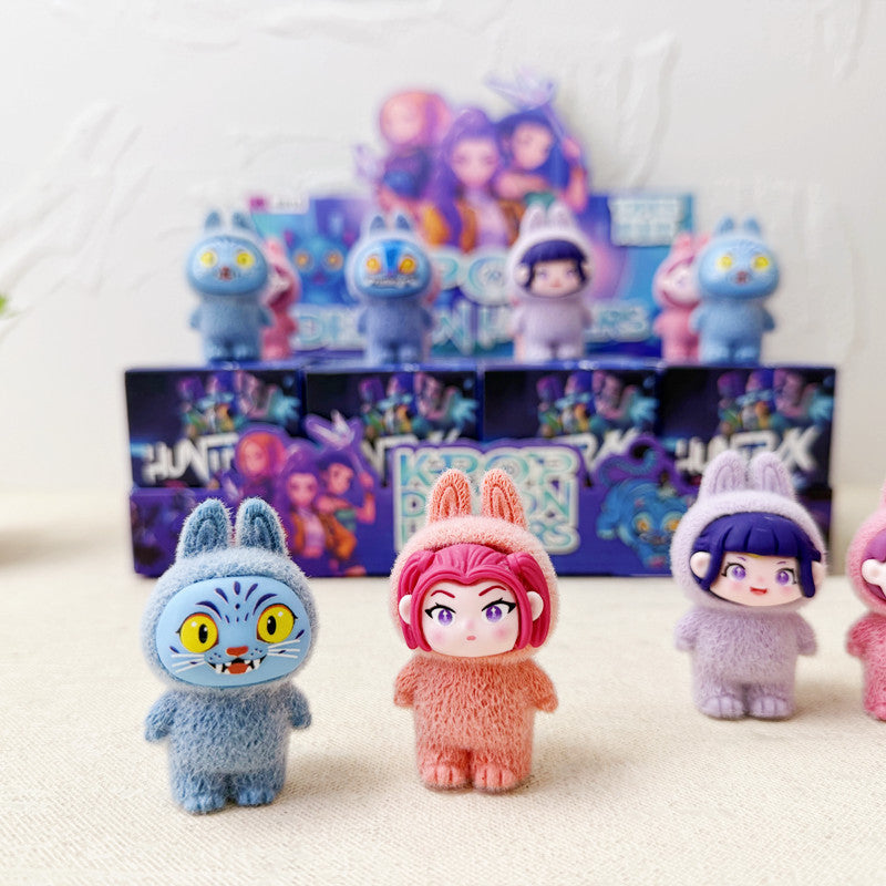 KPOP Demon Hunter Resin Flocked Figurine Cute Collectible Figure 12pcs Blind Box Set