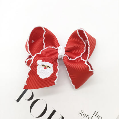 Christmas Santa Claus Candy Cane Embroidery Hair Clips Bow Hairpins Girls