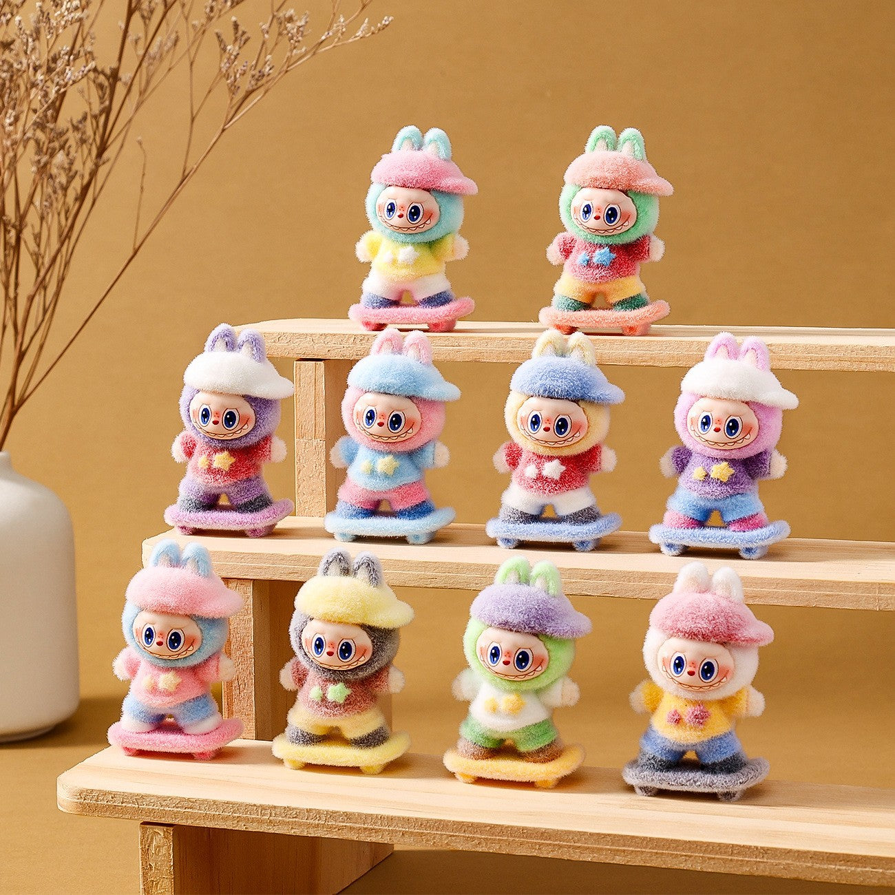 Labubu Flocked Mini Figurine Cute Collectible Desk & Car Decoration Toy
