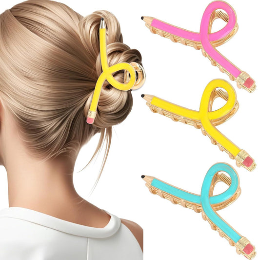 Cute Metal Pencil Hair Claw Clip – Back-to-School Gift & Creative Ponytail Holder