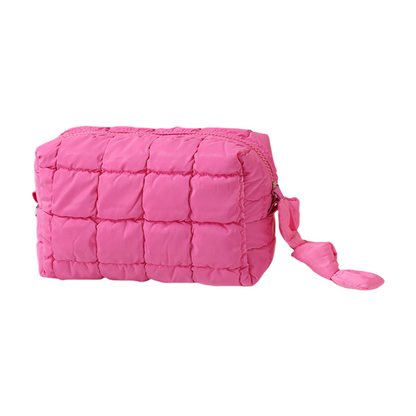Octagon Makeup Bag Puffed Travel Cosmetic Case with Zipper Elegant Solid Color