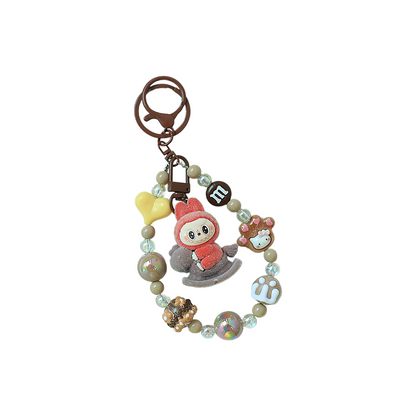 Flocked Labubu Keychain Rocking Horse Character Bag Charm Pendant with Chain