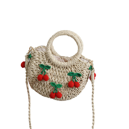 Woven Straw Beach Summer Cherry Strawberry Crossbody Bag